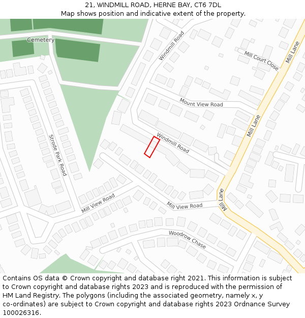 21, WINDMILL ROAD, HERNE BAY, CT6 7DL: Location map and indicative extent of plot