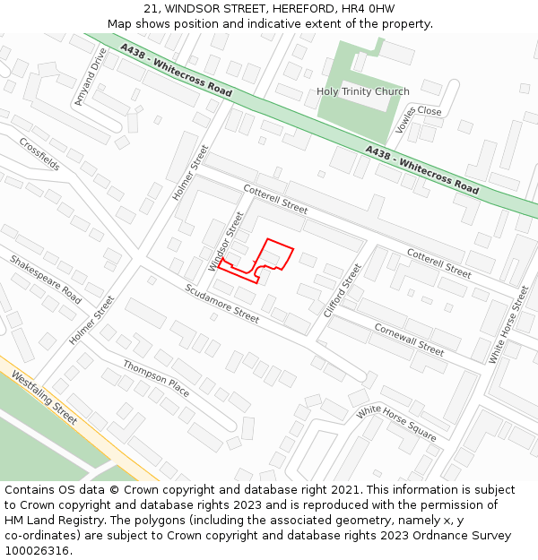 21, WINDSOR STREET, HEREFORD, HR4 0HW: Location map and indicative extent of plot
