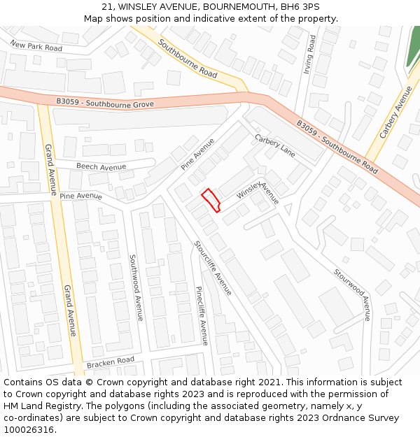 21, WINSLEY AVENUE, BOURNEMOUTH, BH6 3PS: Location map and indicative extent of plot
