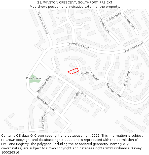 21, WINSTON CRESCENT, SOUTHPORT, PR8 6XT: Location map and indicative extent of plot