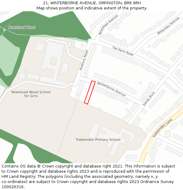 21, WINTERBORNE AVENUE, ORPINGTON, BR6 9RH: Location map and indicative extent of plot