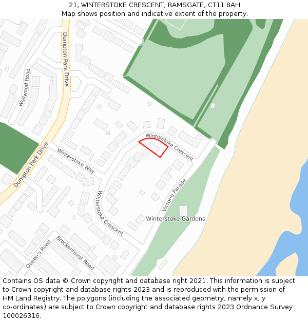 21, WINTERSTOKE CRESCENT, RAMSGATE, CT11 8AH: Location map and indicative extent of plot