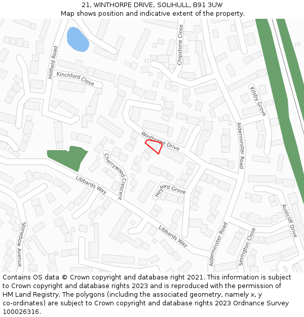 21, WINTHORPE DRIVE, SOLIHULL, B91 3UW: Location map and indicative extent of plot