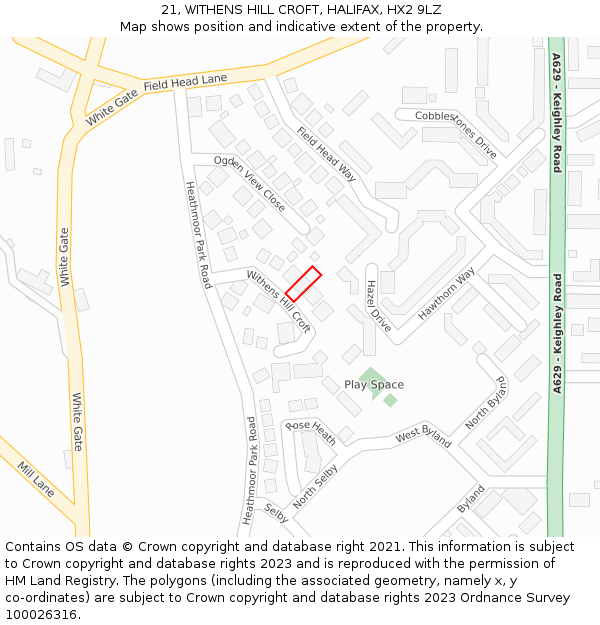 21, WITHENS HILL CROFT, HALIFAX, HX2 9LZ: Location map and indicative extent of plot