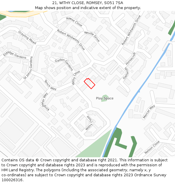 21, WITHY CLOSE, ROMSEY, SO51 7SA: Location map and indicative extent of plot