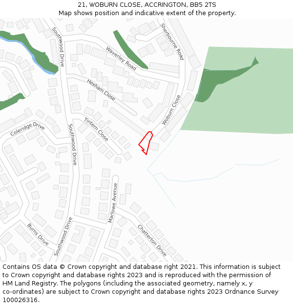 21, WOBURN CLOSE, ACCRINGTON, BB5 2TS: Location map and indicative extent of plot