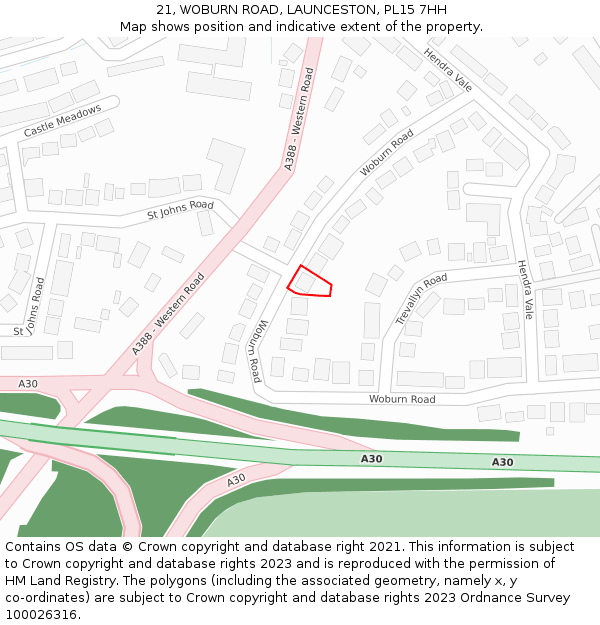 21, WOBURN ROAD, LAUNCESTON, PL15 7HH: Location map and indicative extent of plot