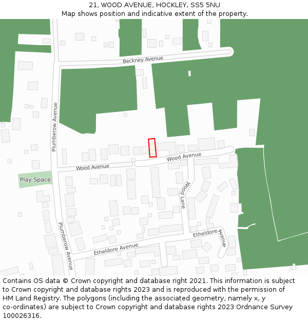 21, WOOD AVENUE, HOCKLEY, SS5 5NU: Location map and indicative extent of plot