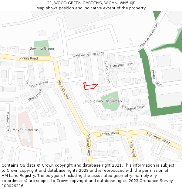 21, WOOD GREEN GARDENS, WIGAN, WN5 0JP: Location map and indicative extent of plot