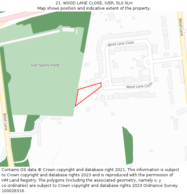21, WOOD LANE CLOSE, IVER, SL0 0LH: Location map and indicative extent of plot