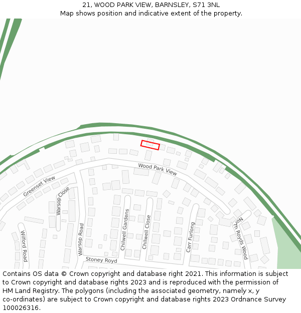 21, WOOD PARK VIEW, BARNSLEY, S71 3NL: Location map and indicative extent of plot