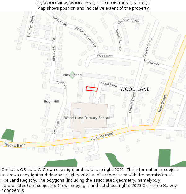 21, WOOD VIEW, WOOD LANE, STOKE-ON-TRENT, ST7 8QU: Location map and indicative extent of plot