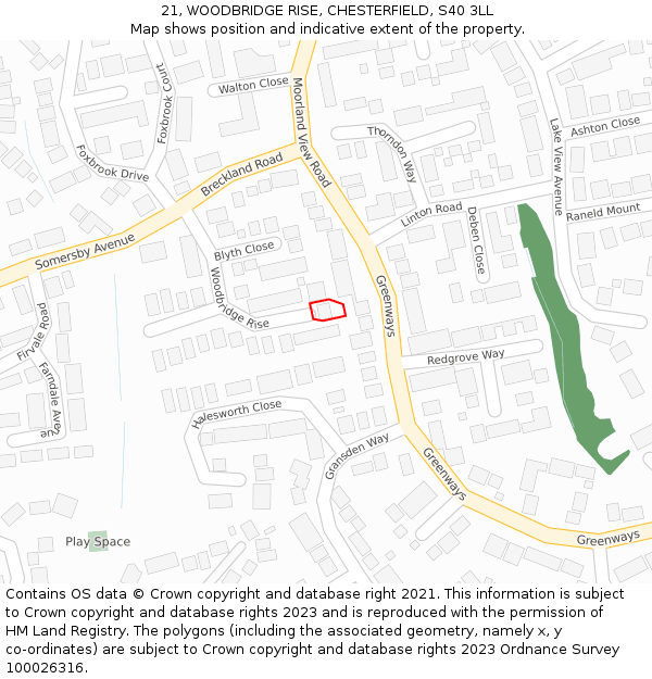 21, WOODBRIDGE RISE, CHESTERFIELD, S40 3LL: Location map and indicative extent of plot