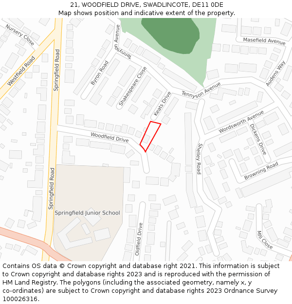 21, WOODFIELD DRIVE, SWADLINCOTE, DE11 0DE: Location map and indicative extent of plot