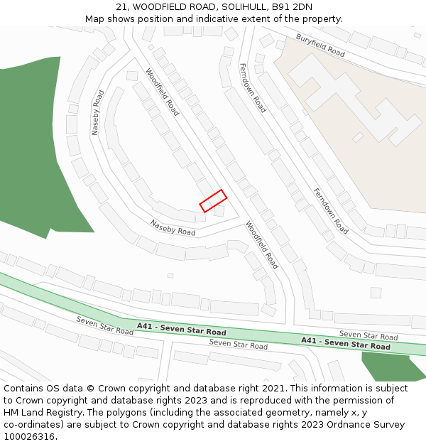 21, WOODFIELD ROAD, SOLIHULL, B91 2DN: Location map and indicative extent of plot