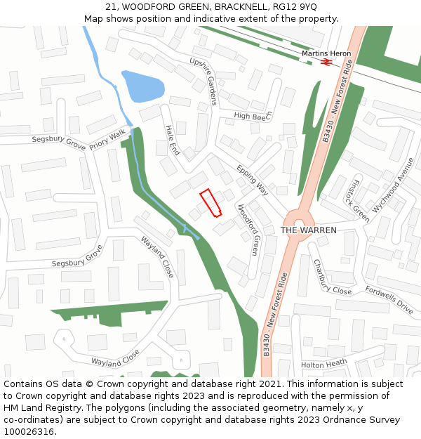 21, WOODFORD GREEN, BRACKNELL, RG12 9YQ: Location map and indicative extent of plot