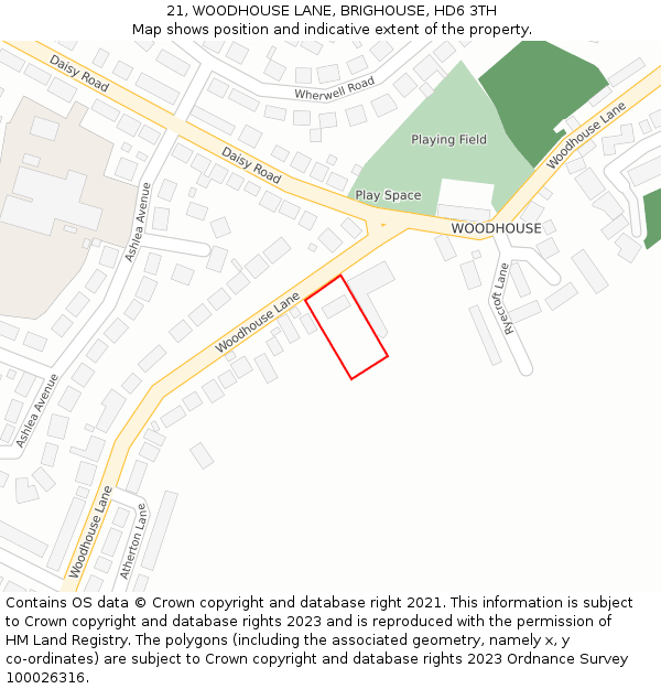 21, WOODHOUSE LANE, BRIGHOUSE, HD6 3TH: Location map and indicative extent of plot