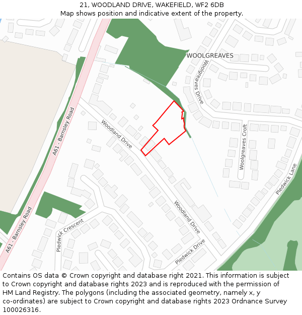 21, WOODLAND DRIVE, WAKEFIELD, WF2 6DB: Location map and indicative extent of plot