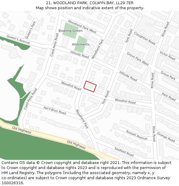 21, WOODLAND PARK, COLWYN BAY, LL29 7ER: Location map and indicative extent of plot