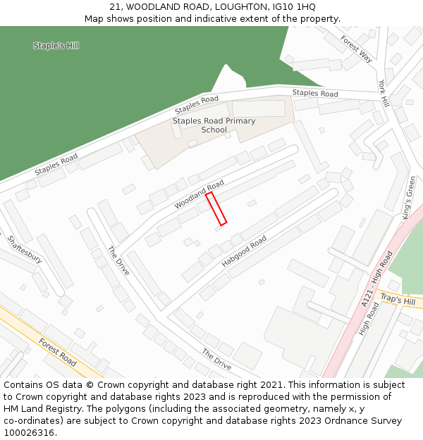 21, WOODLAND ROAD, LOUGHTON, IG10 1HQ: Location map and indicative extent of plot