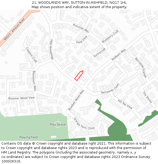 21, WOODLANDS WAY, SUTTON-IN-ASHFIELD, NG17 1HL: Location map and indicative extent of plot