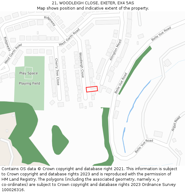 21, WOODLEIGH CLOSE, EXETER, EX4 5AS: Location map and indicative extent of plot