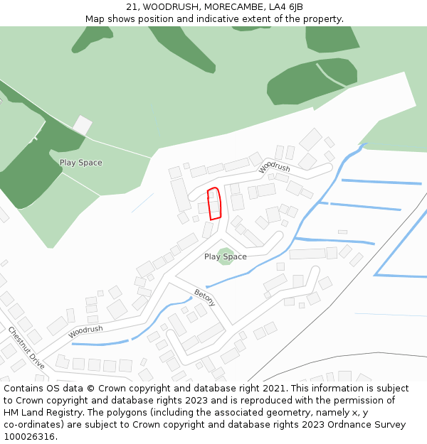 21, WOODRUSH, MORECAMBE, LA4 6JB: Location map and indicative extent of plot
