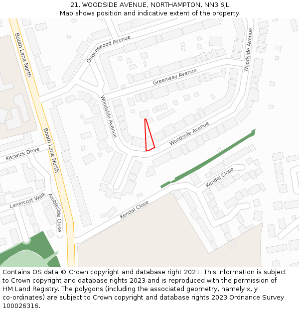 21, WOODSIDE AVENUE, NORTHAMPTON, NN3 6JL: Location map and indicative extent of plot