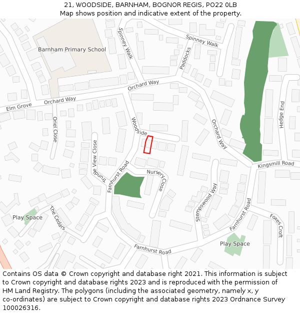 21, WOODSIDE, BARNHAM, BOGNOR REGIS, PO22 0LB: Location map and indicative extent of plot