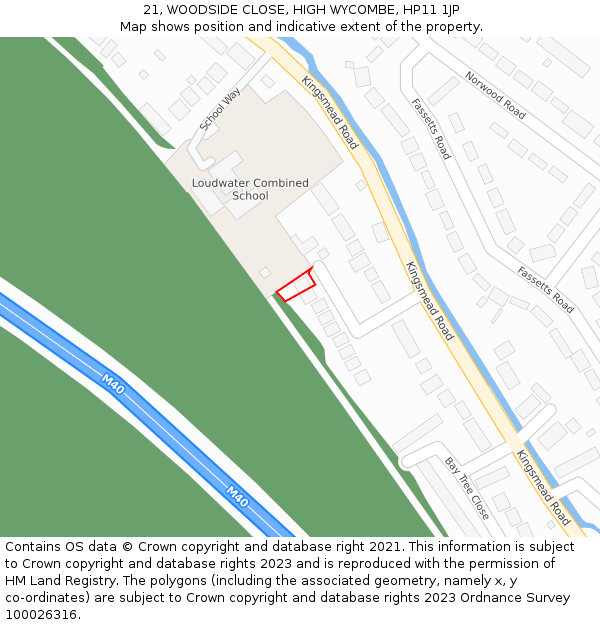 21, WOODSIDE CLOSE, HIGH WYCOMBE, HP11 1JP: Location map and indicative extent of plot