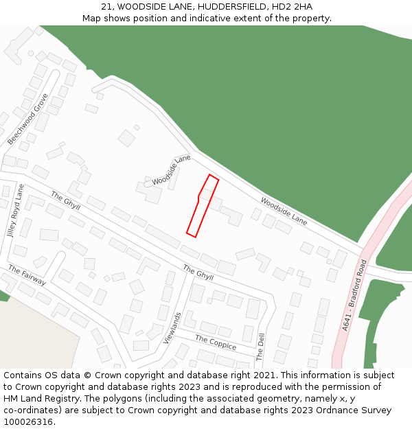 21, WOODSIDE LANE, HUDDERSFIELD, HD2 2HA: Location map and indicative extent of plot