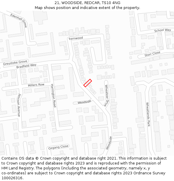 21, WOODSIDE, REDCAR, TS10 4NG: Location map and indicative extent of plot