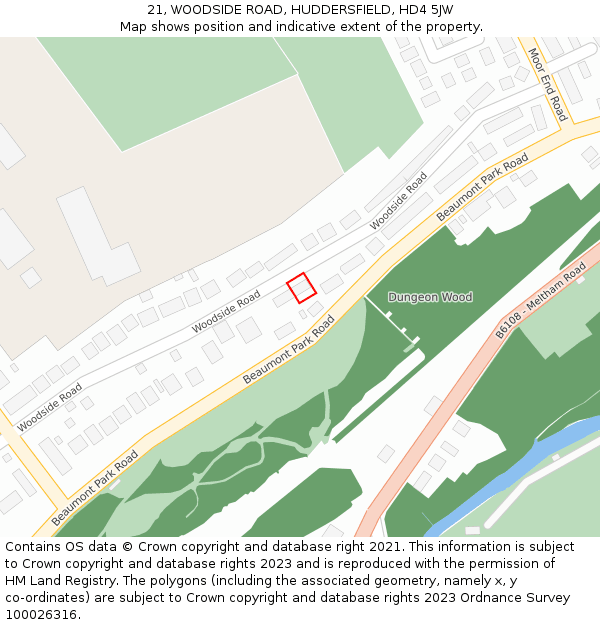 21, WOODSIDE ROAD, HUDDERSFIELD, HD4 5JW: Location map and indicative extent of plot