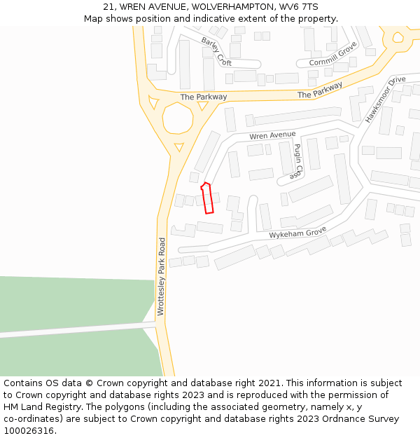 21, WREN AVENUE, WOLVERHAMPTON, WV6 7TS: Location map and indicative extent of plot