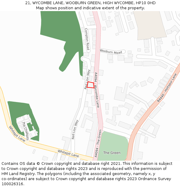 21, WYCOMBE LANE, WOOBURN GREEN, HIGH WYCOMBE, HP10 0HD: Location map and indicative extent of plot