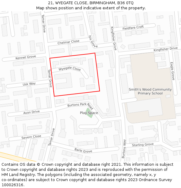 21, WYEGATE CLOSE, BIRMINGHAM, B36 0TQ: Location map and indicative extent of plot