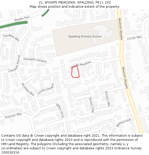 21, WYGATE MEADOWS, SPALDING, PE11 1XZ: Location map and indicative extent of plot