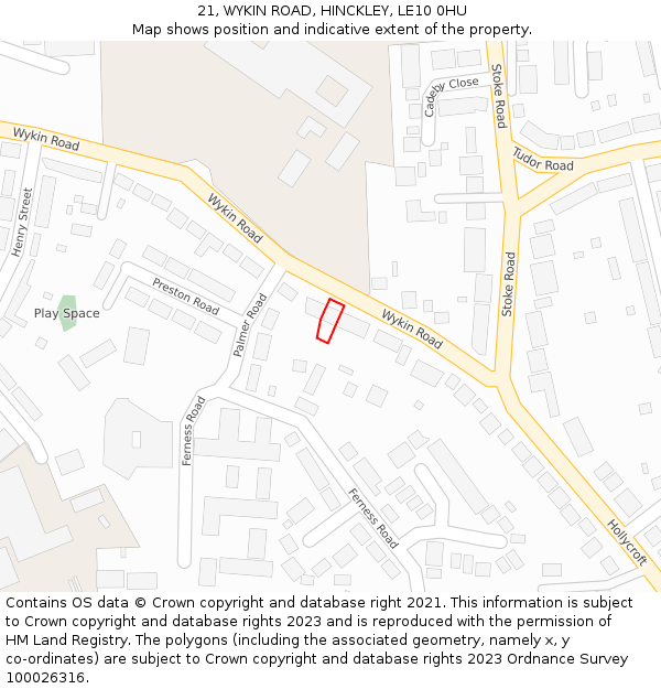 21, WYKIN ROAD, HINCKLEY, LE10 0HU: Location map and indicative extent of plot