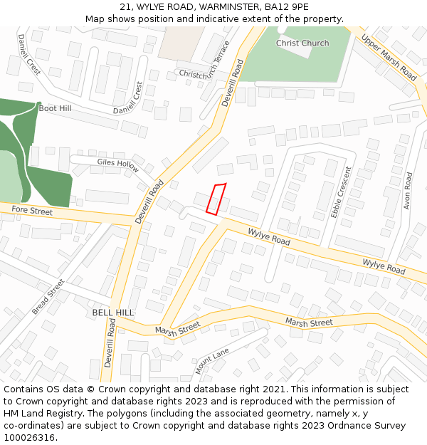 21, WYLYE ROAD, WARMINSTER, BA12 9PE: Location map and indicative extent of plot