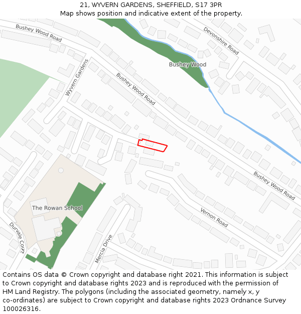 21, WYVERN GARDENS, SHEFFIELD, S17 3PR: Location map and indicative extent of plot