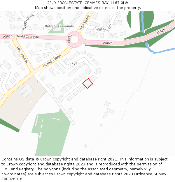 21, Y FRON ESTATE, CEMAES BAY, LL67 0LW: Location map and indicative extent of plot