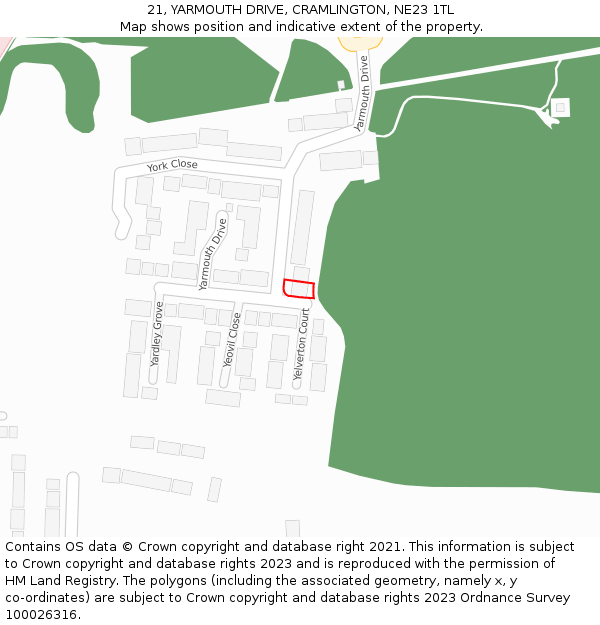 21, YARMOUTH DRIVE, CRAMLINGTON, NE23 1TL: Location map and indicative extent of plot