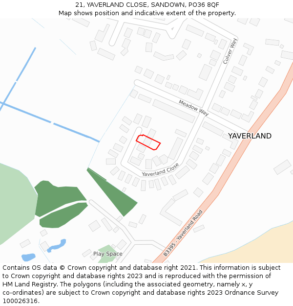 21, YAVERLAND CLOSE, SANDOWN, PO36 8QF: Location map and indicative extent of plot
