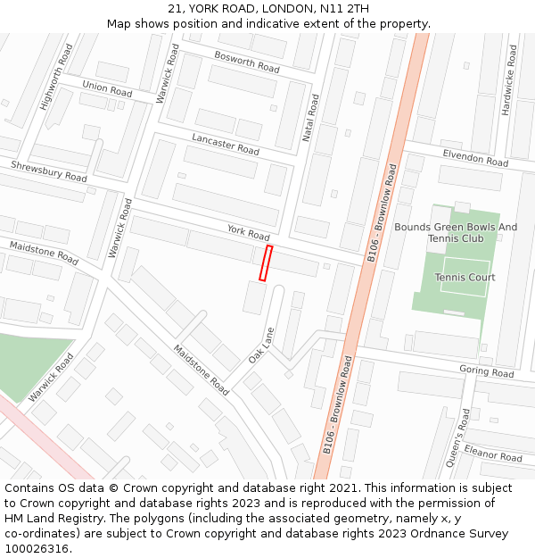 21, YORK ROAD, LONDON, N11 2TH: Location map and indicative extent of plot