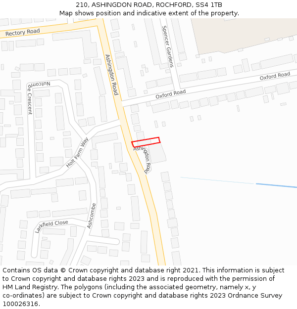 210, ASHINGDON ROAD, ROCHFORD, SS4 1TB: Location map and indicative extent of plot