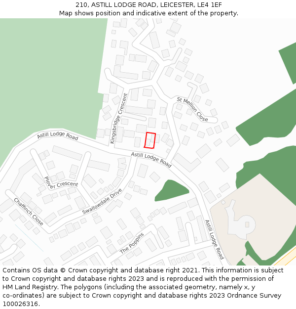 210, ASTILL LODGE ROAD, LEICESTER, LE4 1EF: Location map and indicative extent of plot