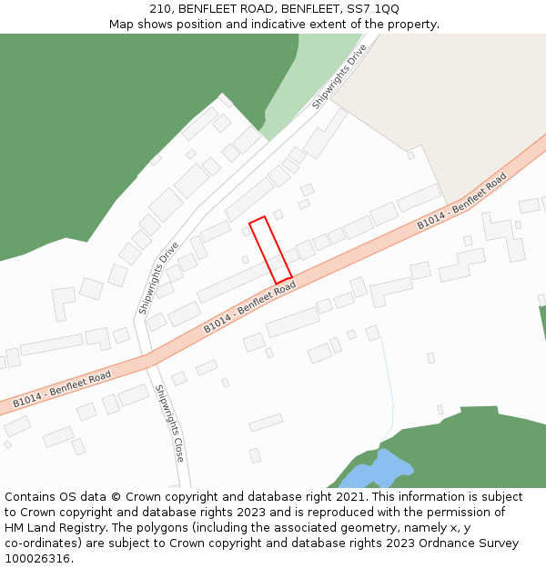 210, BENFLEET ROAD, BENFLEET, SS7 1QQ: Location map and indicative extent of plot