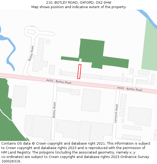 210, BOTLEY ROAD, OXFORD, OX2 0HW: Location map and indicative extent of plot