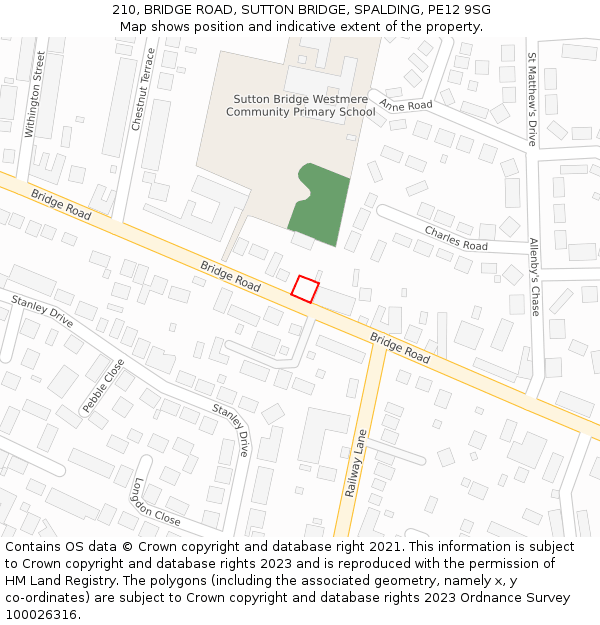 210, BRIDGE ROAD, SUTTON BRIDGE, SPALDING, PE12 9SG: Location map and indicative extent of plot