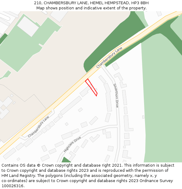 210, CHAMBERSBURY LANE, HEMEL HEMPSTEAD, HP3 8BH: Location map and indicative extent of plot